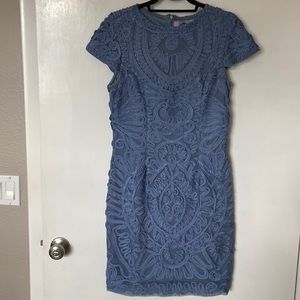JS collections embroidered blue lavender with capped sleeves.